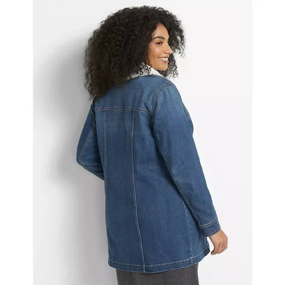 Lane Bryant Midi Denim Jacket Medium Wash Sherpa Women's Plus Size 26/28 H14229 - Picture 11 of 13